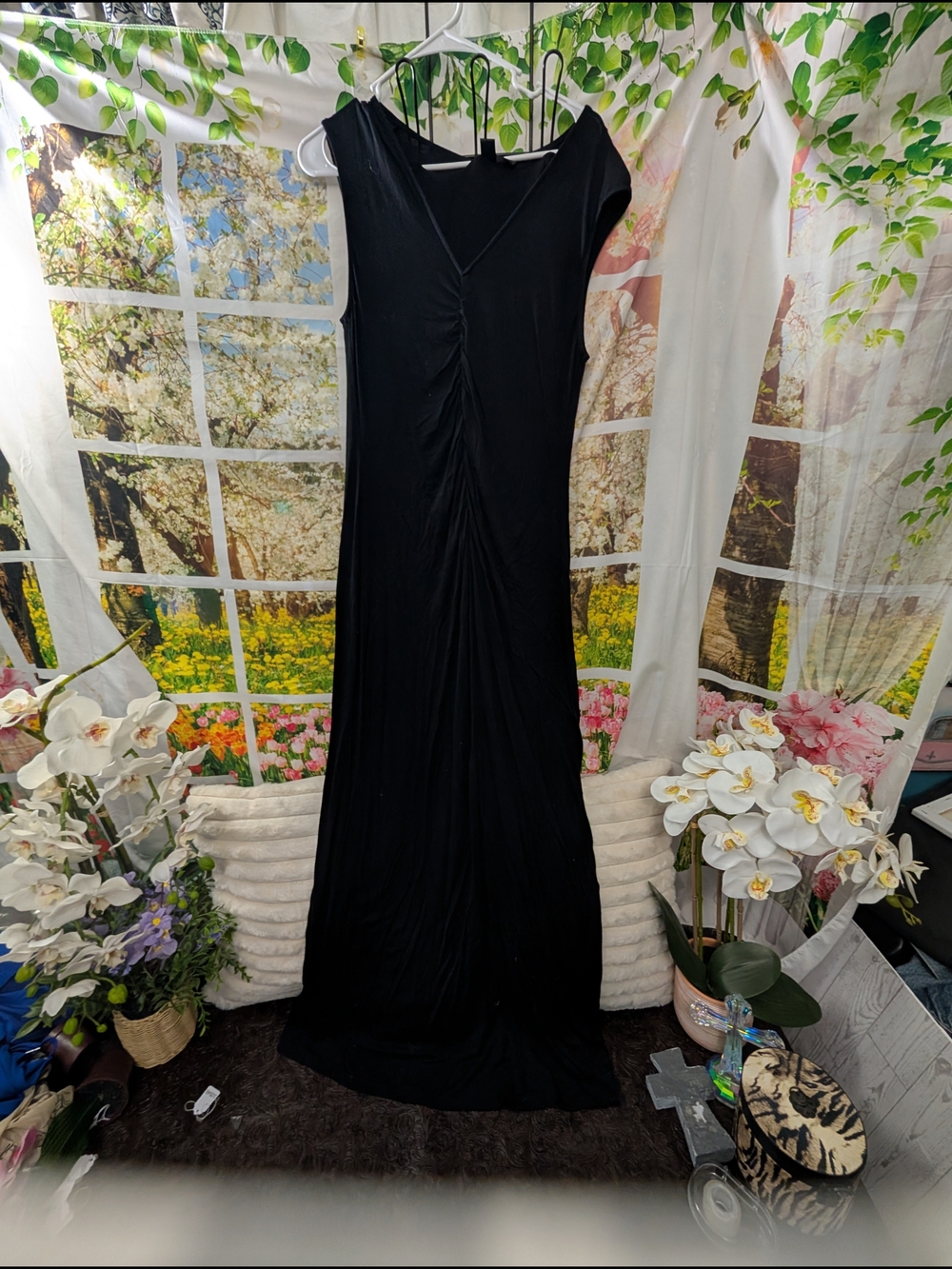 Colleen Lopez Black Ruched Front Maxi Dress